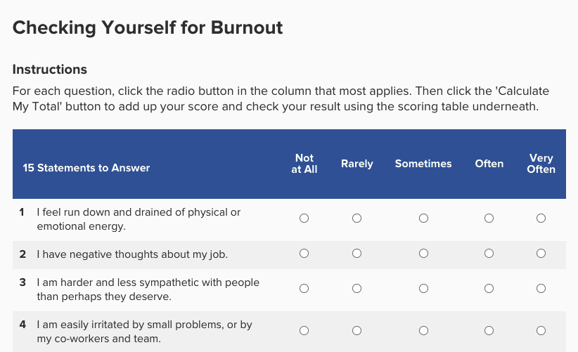 burnout checklist